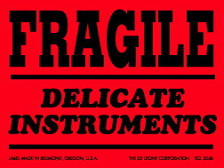 De Leone 3" x 4" Fragile / Delicate Instruments, Label
