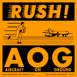 De Leone Labels, Rush - Aog - Aircraft On Ground, 4" x 4"