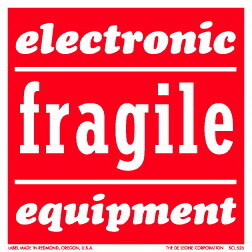 De Leone SCL526 Labels, Electronic - Fragile - Equipment, 4" x 4"