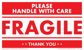 De Leone SCL536 Labels, Please Handle With Care - Fragile - * * Thank You * *, 3" x 5"