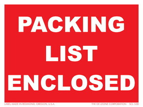 De Leone SCL538 Labels, Packing List Enclosed, 3" x 4"