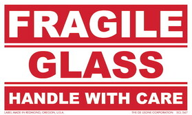 De Leone SCL-547 3" x 5" Fragile / Glass / Handle With Care, Label