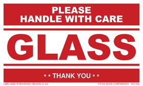 De Leone SCL566 Labels, Please Handle With Care - Glass - Thank You, 3" x 5"