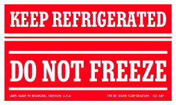 De Leone SCL587 Labels, Keep Refrigerated - Do Not Freeze, 3" x 5"