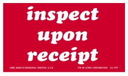 De Leone SCL-597 3" x 5" Inspect Upon Receipt, Label