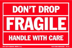 De Leone SCL810 Labels, Don'T Drop Fragile Handle With Care, 4" x 6"