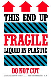 De Leone SCL811 Labels, This End Up - Fragile - Liquid In Plastic - Do Not Cut - (Up Arrows), 4" x 6"