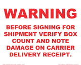 De Leone Labels, Warning Before Signing For Shipment Verify Box Count And Note Damage On Carrier Delivery Receipt, 4
