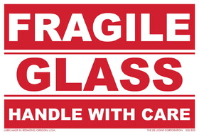 De Leone SCL820 Labels, Fragile - Glass - Handle With Care, 4" x 6"