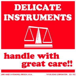 De Leone Labels, Delicate Instruments - Handle With Great Care!!, 4" x 4"