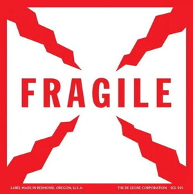 De Leone Labels, Fragile - (Meets Military Standard), 8" x 8"