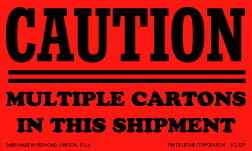 De Leone SCL529 Lables, Caution - Multiple Cartons In This Shipment, 3" x 5" fluorescent red