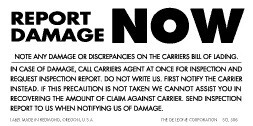 De Leone SCL588 Lables, Report Damage - Now - Note Any Damage Or Discrepancies On The Carriers Bill Of Lading - 2&#189;" x 5"