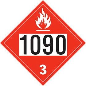 De Leone SDP508 Labels, (Vinyl)-Un 1090 Acetone - Flammable Liquid - Class 3, 10&#190;" x 10&#190;" (removable vinyl)