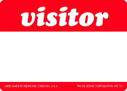 De Leone VIS101 Labels, Visitor, 3&#189;" x 2&#189;" RED