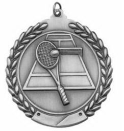 Clarke Tennis Die Cast Medal 2 3/4&#8243;-Silver