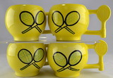 Tennis Ceramic Ball Handle Mug Set/4