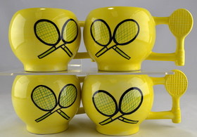 Tennis Ceramic Ball Handle Mug Set/4
