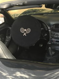 Car Steering Wheel Cover – Black W/ Tan Tennis Logo