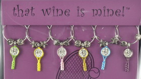 Tennis Racquet Wine Charms set of 6