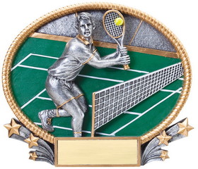 Clarke Tennis Resin Oval Plates 3D Sculptures Male 7 x 5 1/2