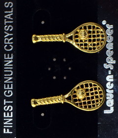 Tennis Racquet Earrings Two Tone, Gold