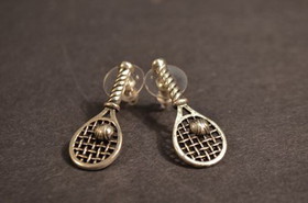 Tennis Racquet Earrings Two Tone, Silver
