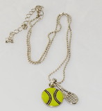 Enamel Tennis Ball and Racquet Necklace