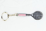 Clarke Pewter Keyring-Large Racquet w/Pink-Original