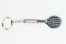 Clarke Pewter Keyring-Large Racquet w/Pink-Original