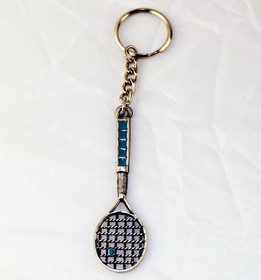 Clarke Pewter Keyring-Large Racquet w/Jewels Blue