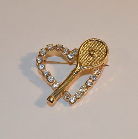Crystal Heart Pin w/Racquet
