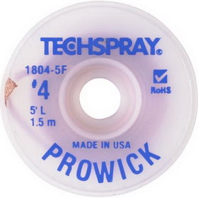 Techspray 1804-5F Solder Wick braid Size 4; .100"W x 5'L; Blue
