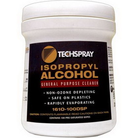 Techspray 1610-100DSP IPA Alcohol Pre-Saturated Wipe Container 100/dspns
