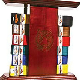 Tiger Claw Table-Top 6 Belt Display with Laser-Carved Tiger