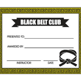 Tiger Claw Black Belt Club Certificate