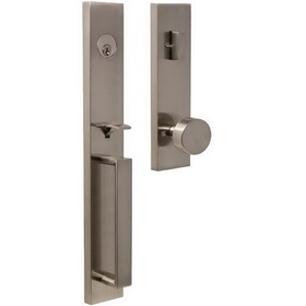 Weslock 02890-N4NSL2D Xanthis Single Cylinder Handleset with Mesa Knob Trim with Adjustable Latch and Round and Square Corner Strikes Satin Nickel Finish