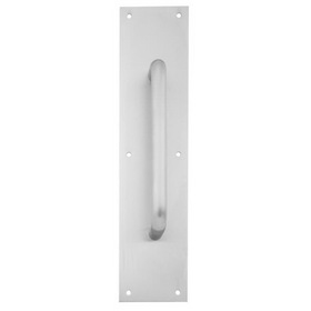 Trimco 10183630 4" x 16" Square Corner Pull Plate with 8" 1195 Pull Satin Stainless Steel Finish