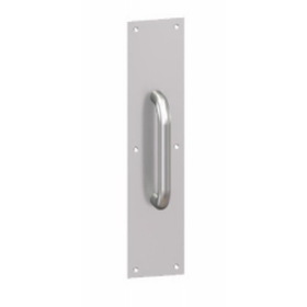 Hager 33E41632D 4" x 16" Square Corner Plate with 3E 6" Center to Center Round Pull Satin Stainless Steel Finish