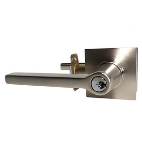 Emtek 5122HLOUS15LH.RLS Helios Lever Left Hand 2-3/8" and 2-3/4" Backset with Radius Latch Strike Keyed Entry with Square Rose for 1-3/8" to 2-1/16" Door Satin Nickel Finish
