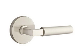 Emtek 5209HECUS15RH Hercules Lever Right Hand 2-3/8" Backset Privacy with Disk Rose for 1-1/4" to 2" Door Satin Nickel Finish