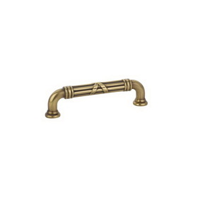 Emtek 86285US7 Fixed Cabinet Pull Estate 4" Center To Center Ribbon And Reed French Antique Brass Finish