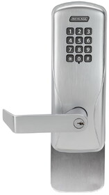 Schlage Electronic CO100993R70KPRHO626 Standalone Keypad Programmable Electronic Lock Rim Exit Trim Classroom / Storeroom Keypad Rhodes Lever with C Keyway Satin Chrome Finish