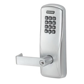 Schlage Electronic CO100CY50KPRHO626J Standalone Keypad Programmable Electronic Lock Cylindrical Office Keypad Rhodes Lever with Large Format Less Core Satin Chrome Finish