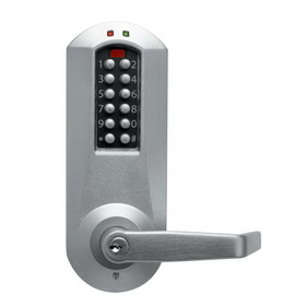 Kaba Simplex E5031BWL626 Eplex Cylindrical Electronic Pushbutton Lock with 1/2" Throw and 2-3/4" Backset; Winston Lever and Best Prep Satin Chrome Finish