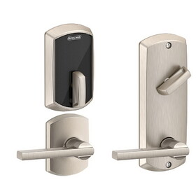 Schlage Electronic FE410FGRW512LAT619 Control Smart Interconnected Lock UL Listed with Greenwich Trim and Latitude Lever with 5-1/2" Bore Spacing with 12356 Latch and 10152 Strike Satin Nickel Finish