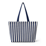 Muka Vertical Striped Canvas Tote Bag with Zipper Closure, Retro Shoulder Bag