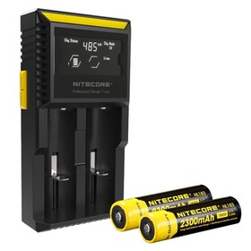 Nitecore D2 Charger w/ 2x NL183 2300mAh 18650 Batteries