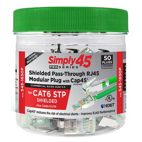Simply45 Cat6 Pro Shielded Pass Through RJ45 w/Cap45 - 50pc, S45-1650P