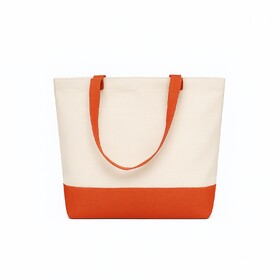 Muka Cotton Canvas Tote Bag with Color Block Bottom, Blank Reusable Grocery Shopping Bag 15.75" W x 13.78" H x 4" D